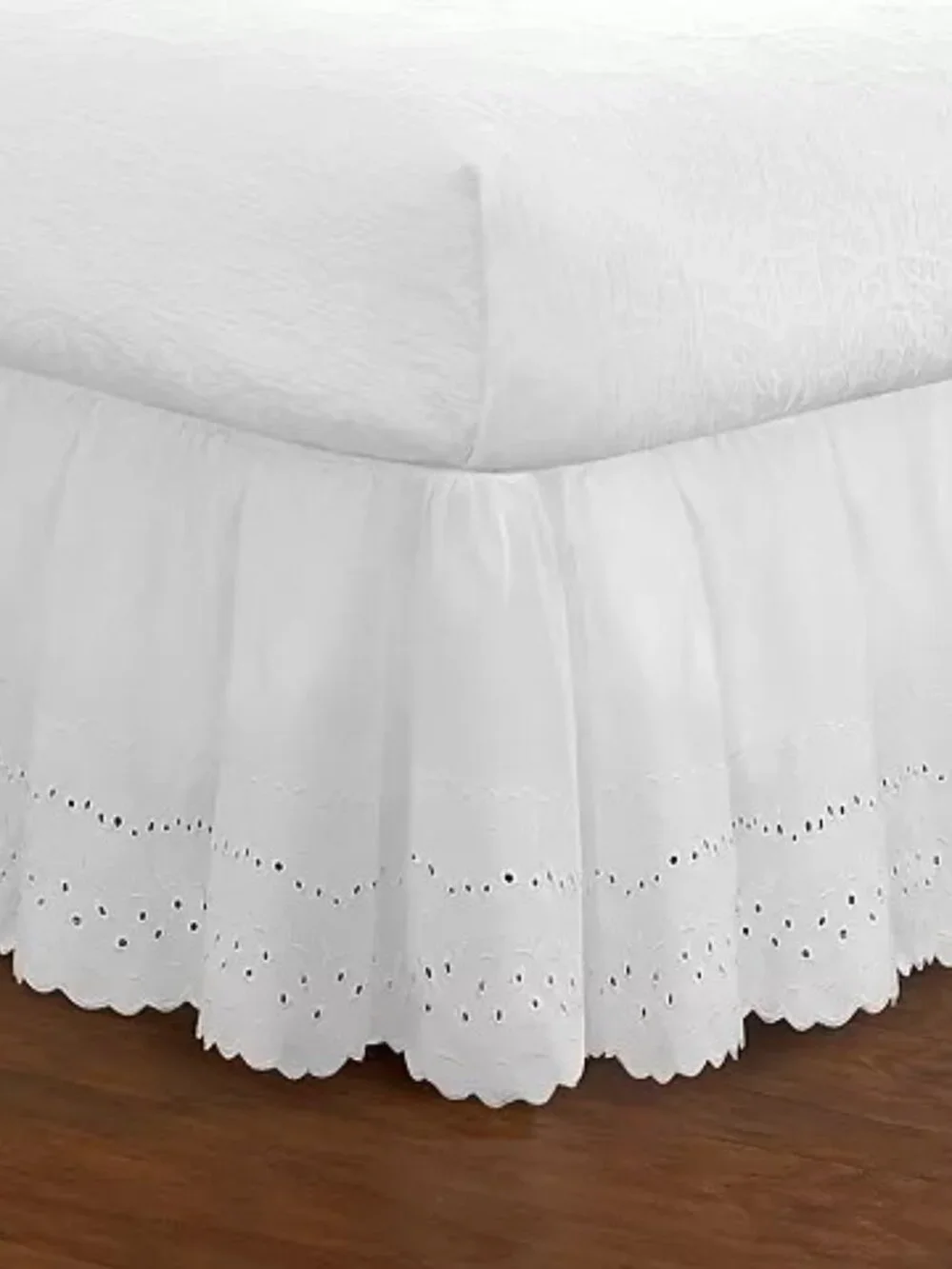 White Cotton Eyelet Queen Size Bed Skirt 16